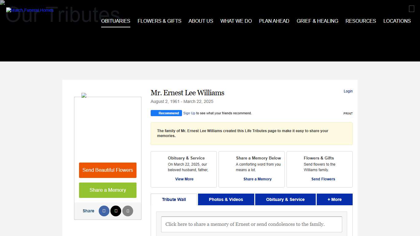 Mr. Ernest Lee Williams Obituary - Visitation & Funeral Information